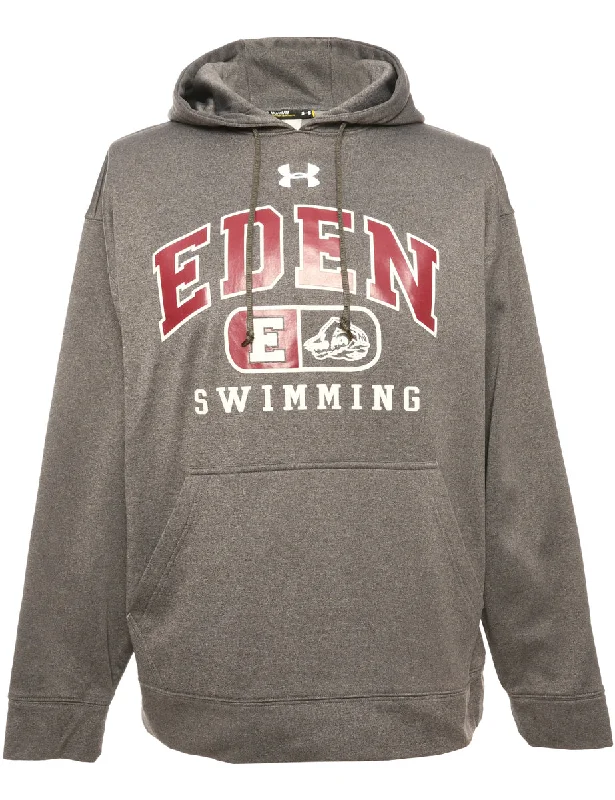 Grey Under Armour Printed Hoodie - M Hoodie with Elastic Cuffs Stretchable Comfortable