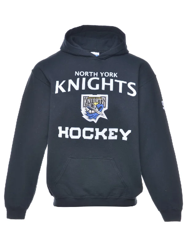 Hockey Knight Printed Hoodie - S Hoodie with Distressed Vintage Worn
