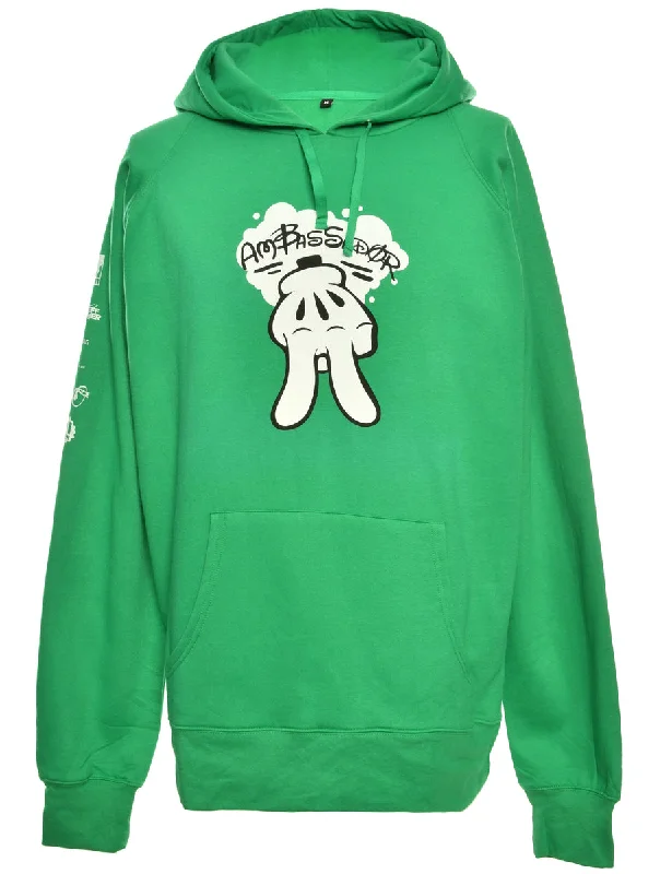 Green Printed Hoodie - L Hoodie with Hem Elastic Stretchable Comfortable