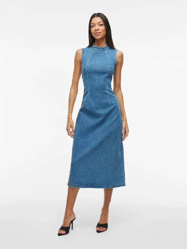 VIWINONA Long Dress - Medium Blue Denim Tunics Mesh breathable