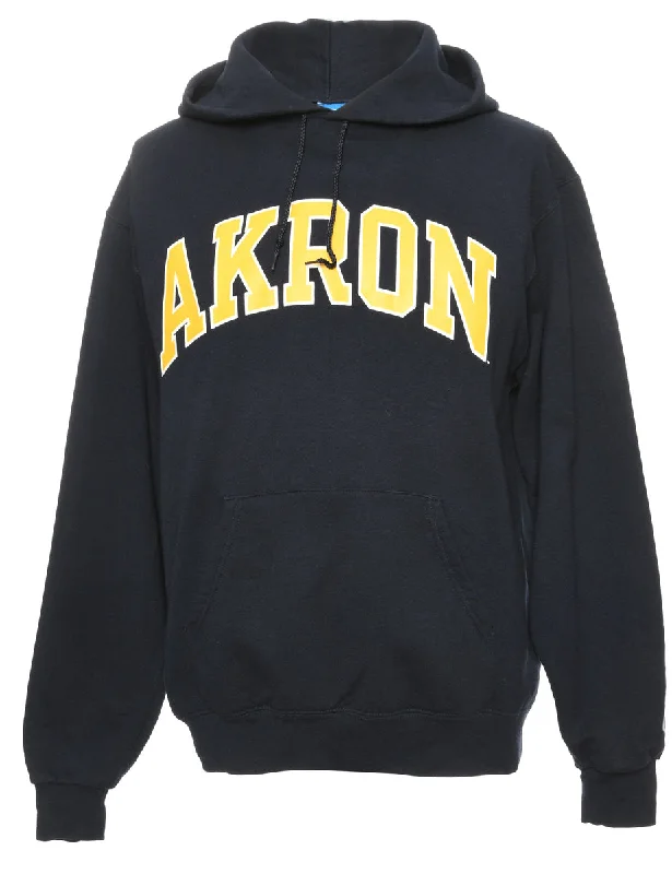 Champion Printed Navy & Yellow Hoodie - M Hoodie with Drawstring Waist Adjustable Fitted Champion Printed Navy & Yellow Hoodie - M Hoodie with Drawstring Waist Adjustable Fitted