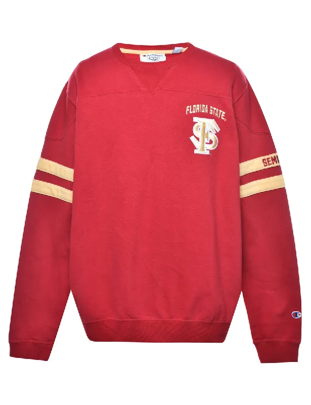Red Plain Sweatshirt - L Hoodie with V-Neck Classic Versatile