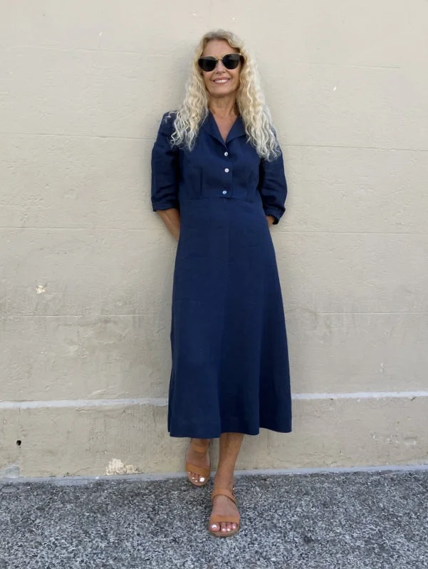 Jiva Linen Carrie Dress - Navy Tunics Luxurious high-end