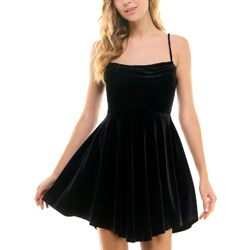 Juniors Womens Velvet Draped Babydoll Dress Tunics Distressed trendy