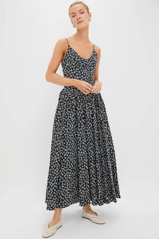 Black Woodblock Floral Dena Dress Tunics Versatile stylish
