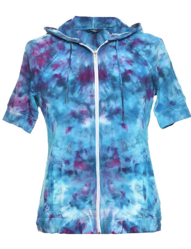 Tie-dye Blue Printed Hoodie - M Hoodie Sweatshirt Pullover
