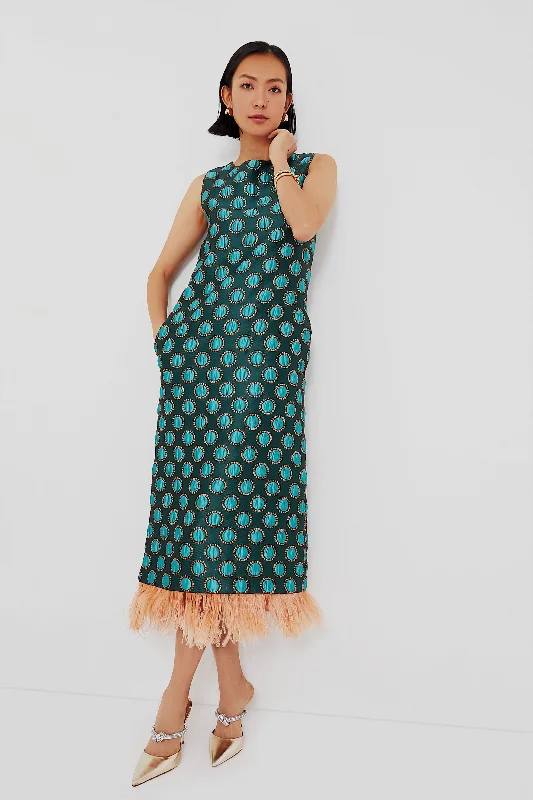 Jacquard Winter Sun Column Dress with Feathers Tunics stripes playful