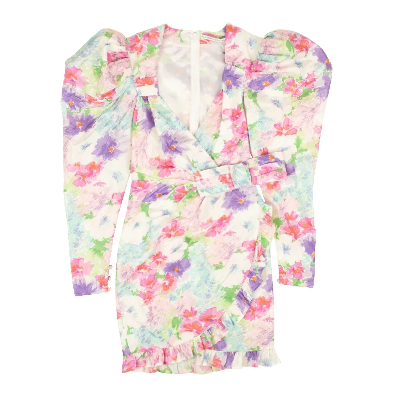 Alessandra Rich Floral Silk Taffeta Mini Dress - Blue Tunics Denim casual