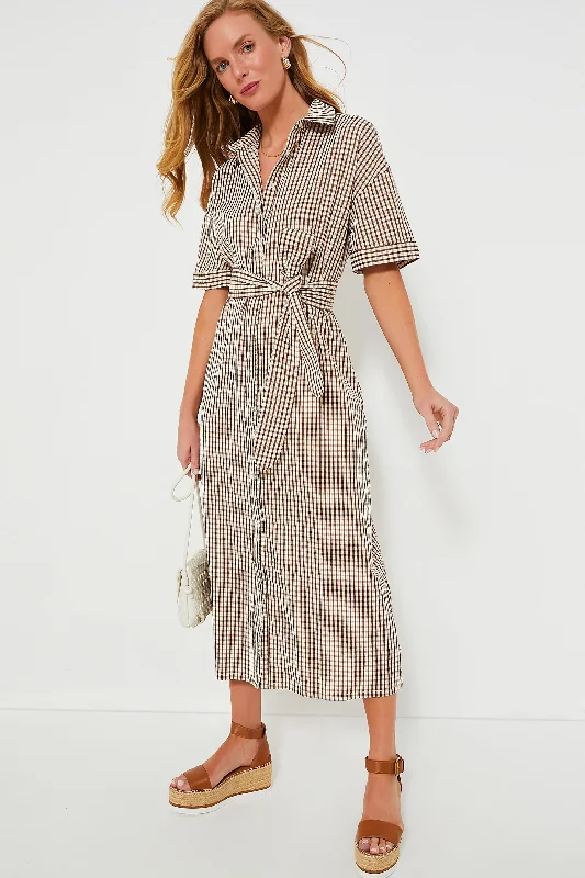 Brown Gingham Seersucker Zacara Dress Tunics Fall fleece