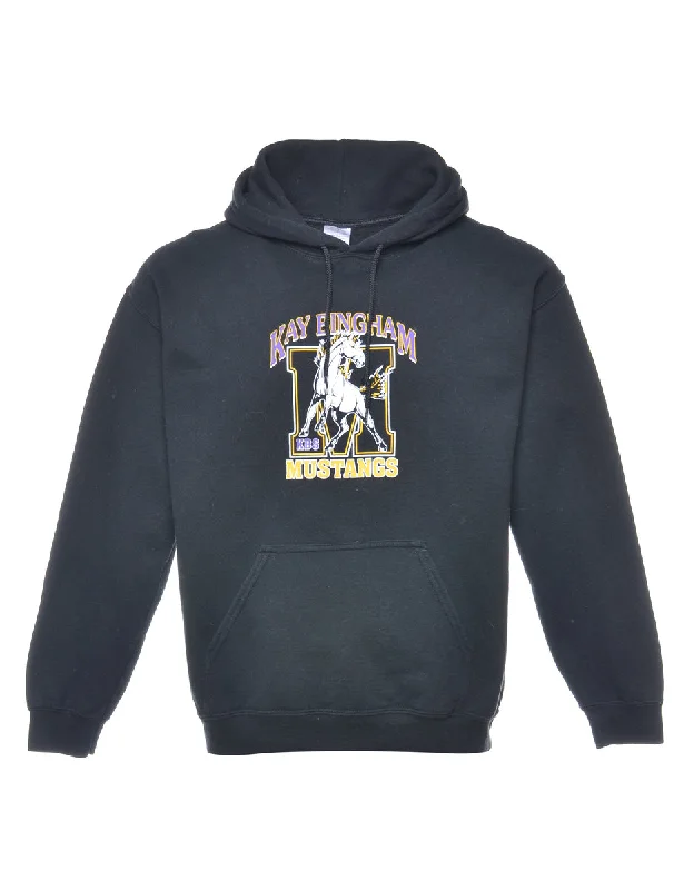 Black Kay Bingham Animal Printed Hoodie - S Hoodie with Hem Raw Edge Edgy Unfinished