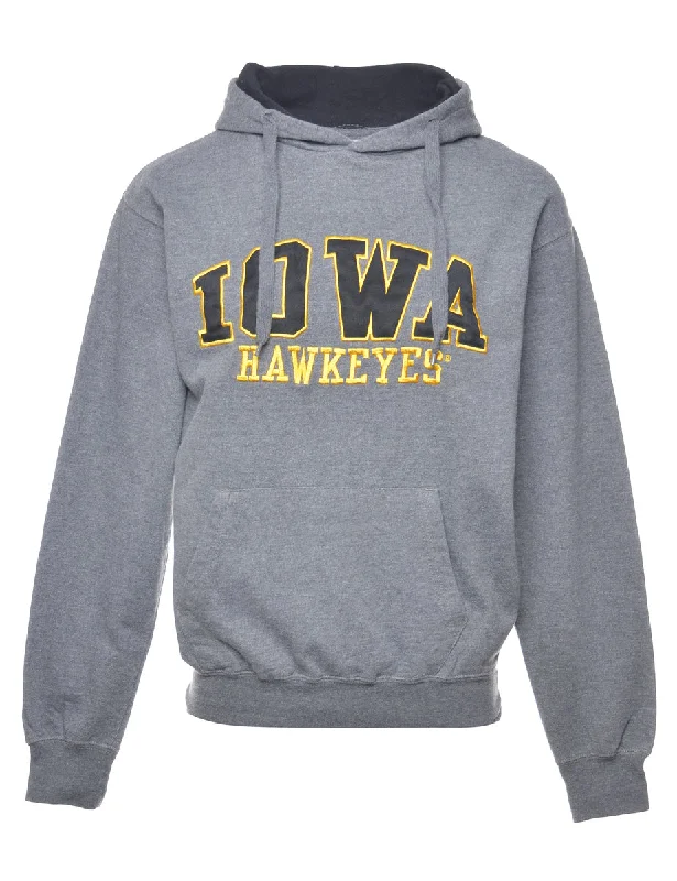 Grey IOWA Printed Hoodie - S Hoodie with Magnetic Closure Innovative Modern