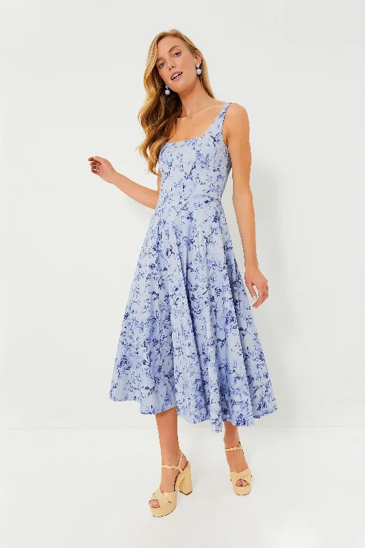 Periwinkle Sketchbook Floral Midi Wells Dress Tunics Denim casual