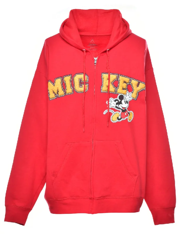 Red Mickey Cartoon Sweatshirt - L Hoodie with Patch Decorative Personalized