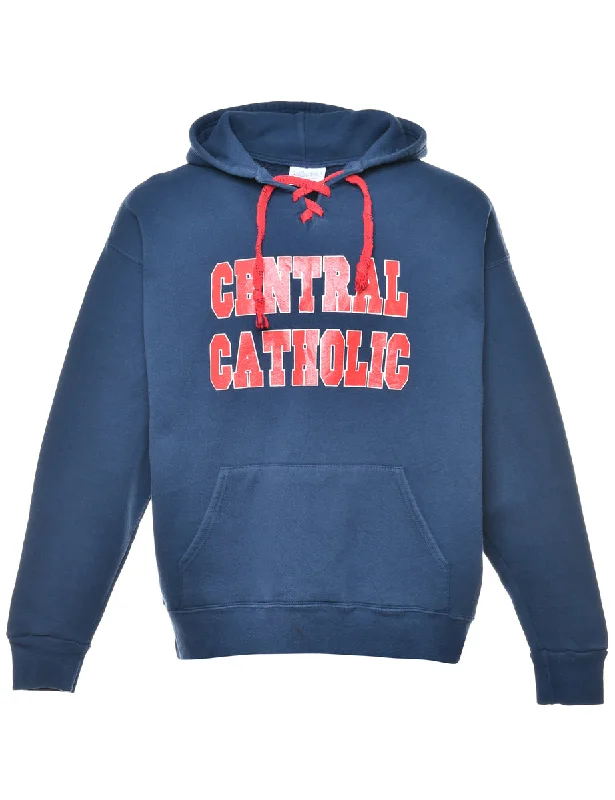 Navy Printed Hoodie - XL Hoodie with Patch Decorative Personalized
