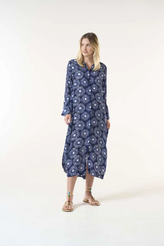 India Dress Fuji Viscose in Navy S24-09682-756 by One Season Turtleneck Neckline Stylish