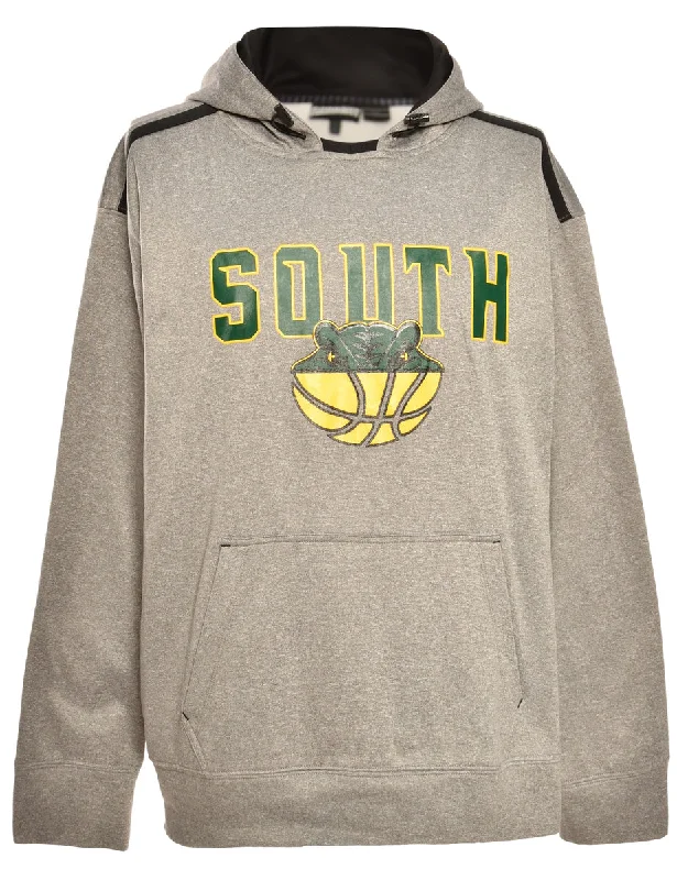 South Grey Printed Hoodie - L Hoodie with Back Slit Movement Comfort