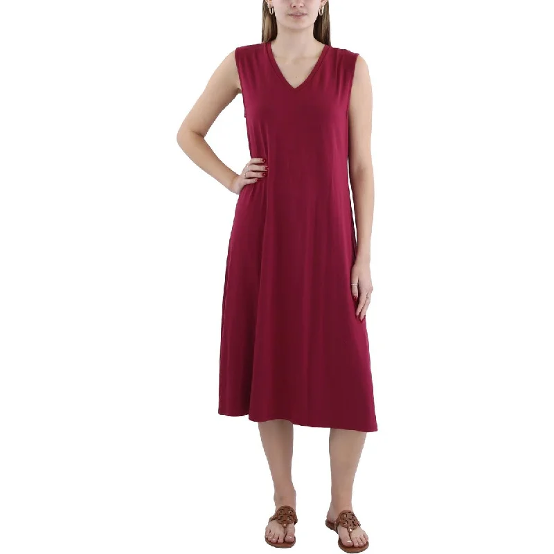 Plus Womens Jersey Sleeveless Midi Dress Turtleneck Warm Winter