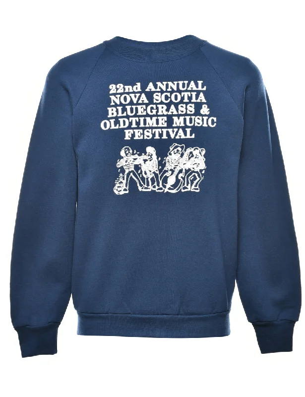 Navy Printed Sweatshirt - M Hoodie with Stripes Bold Sporty