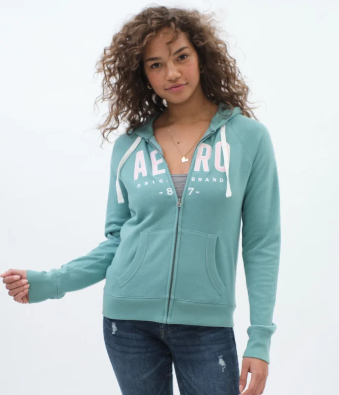 Aeropostale Aero Original Brand Full-Zip Hoodie Hoodie with Hem Contrast Bold Stylish