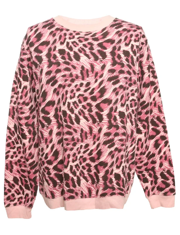 Leopard Print Purple Sweatshirt - M Hoodie with Longline Fit Extended Stylish