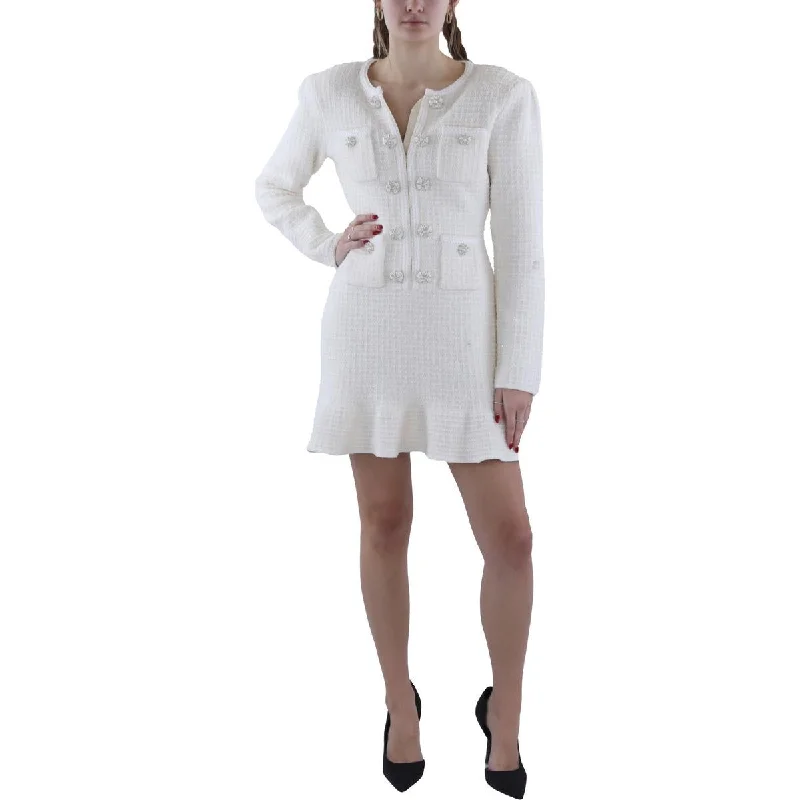 Womens Button Up Knit Mini Dress Tunics Trendy modern