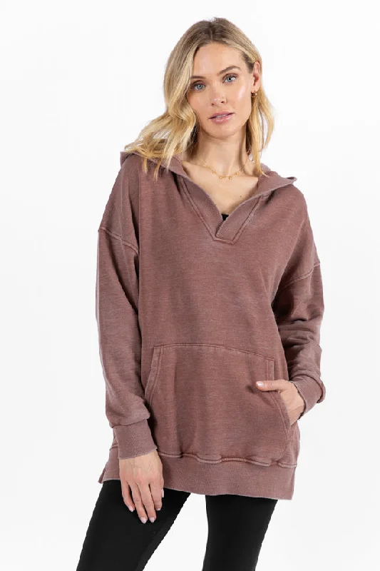 Ways To Go Brown Acid Wash Oversized Hoodie FINAL SALE Hoodie Crop Top Short Trendy