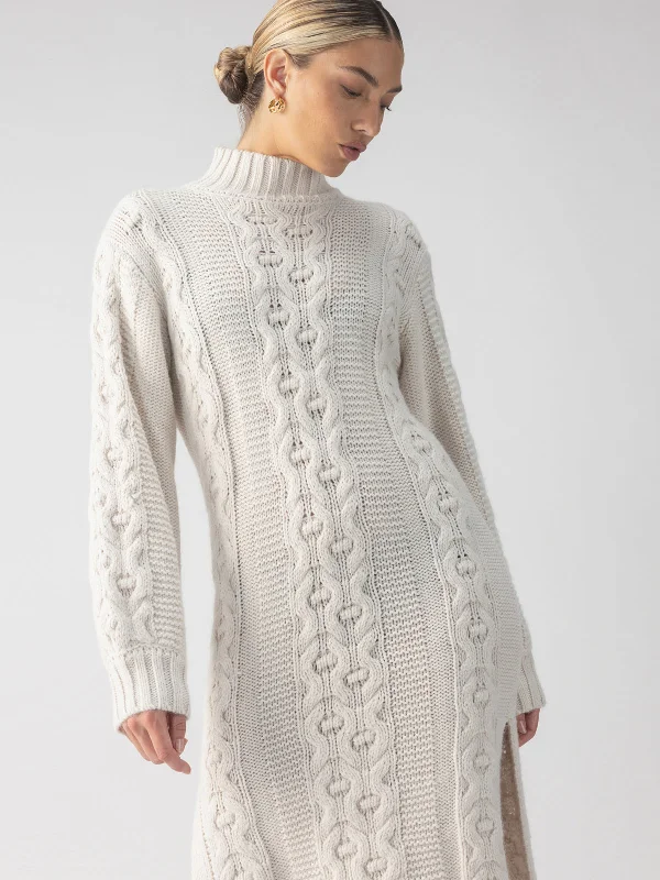 Cable Sweater Dress Chalk Turtleneck Neckline Stylish