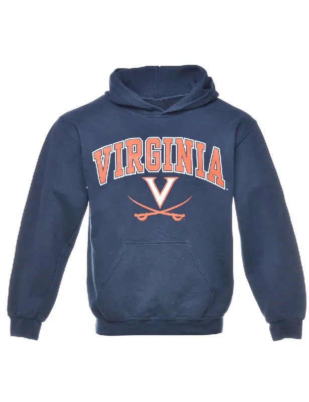 Virginia Blue Printed Sweatshirt - M Hoodie with Cropped Fit Short Trendy