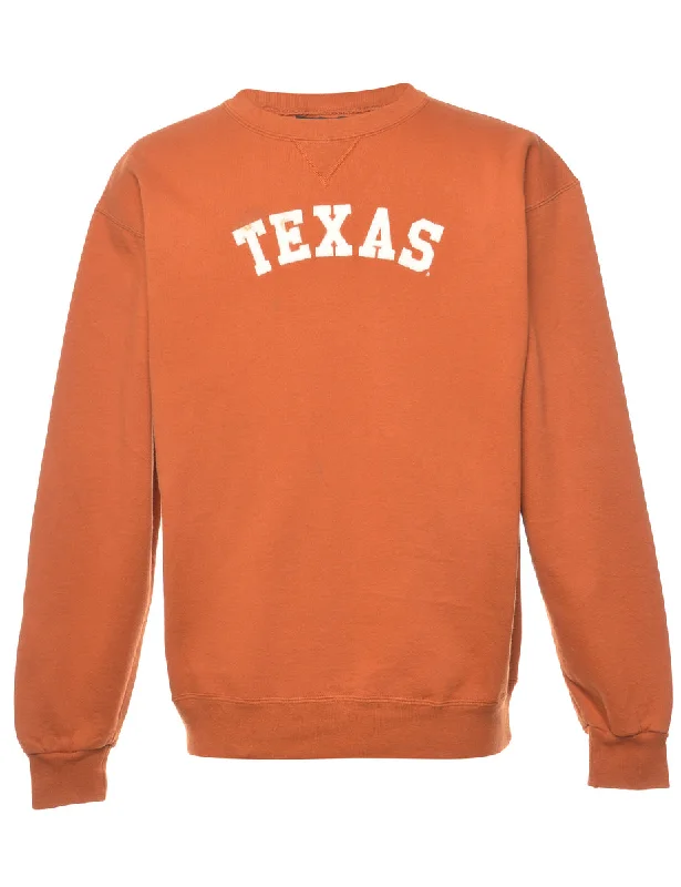 Texas Orange Printed Sweatshirt - M Hoodie with Hem Applique Textured Unique
