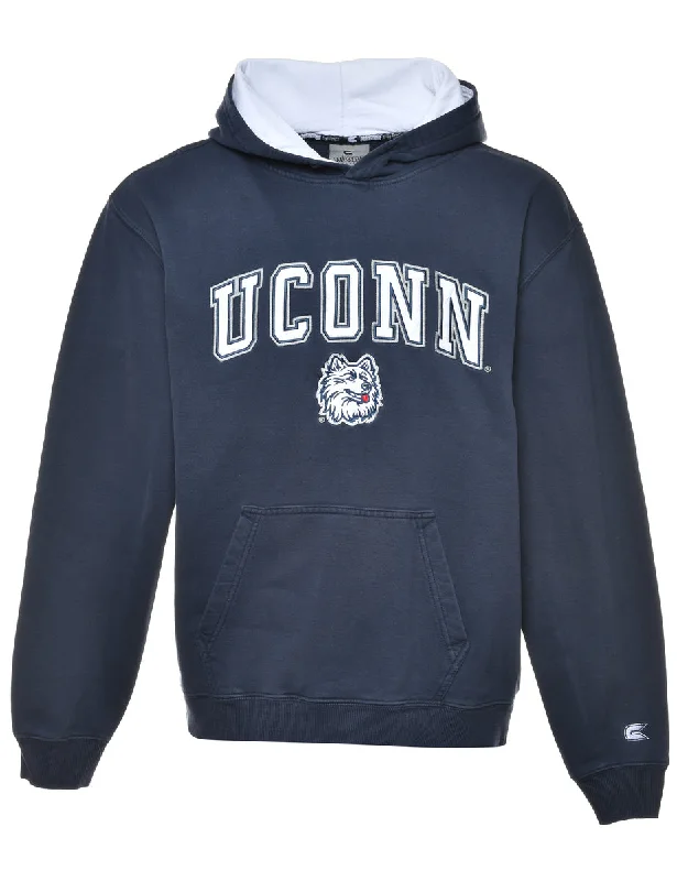 Uconn Printed Hoodie - XL Hoodie with Hem Applique Textured Unique