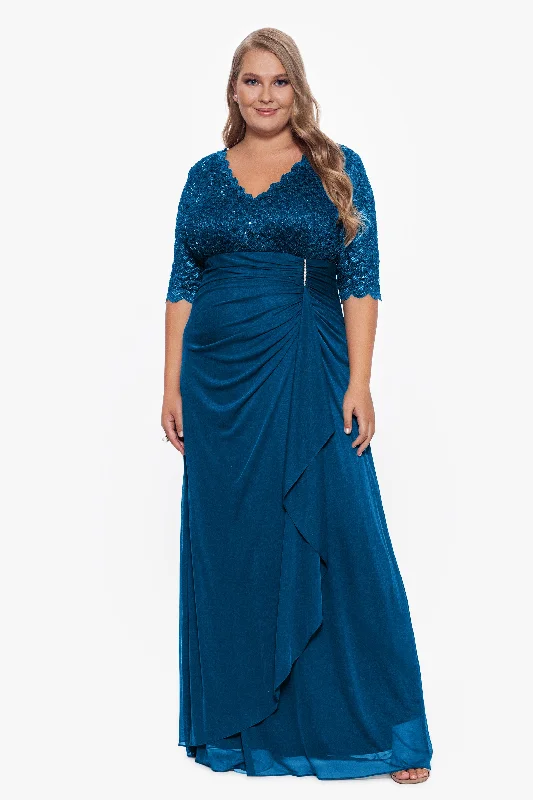 Plus "Johanna" 3/4 Sleeve Sheer Matte Jersey Long Dress Tunics Bestseller popular