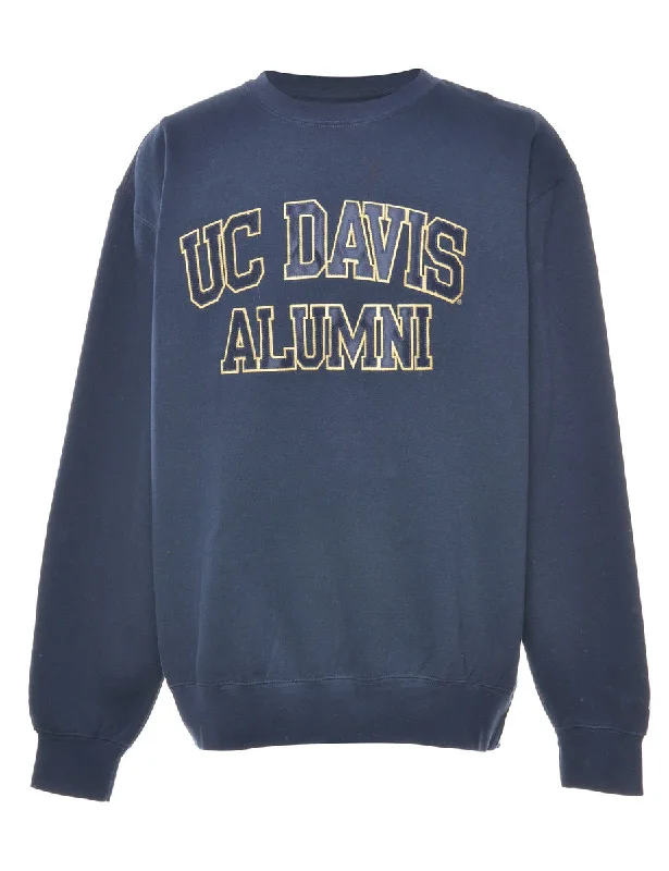 Navy Uc Davis Alumni Printed Sweatshirt - L Hoodie with Pocket Utility Practical