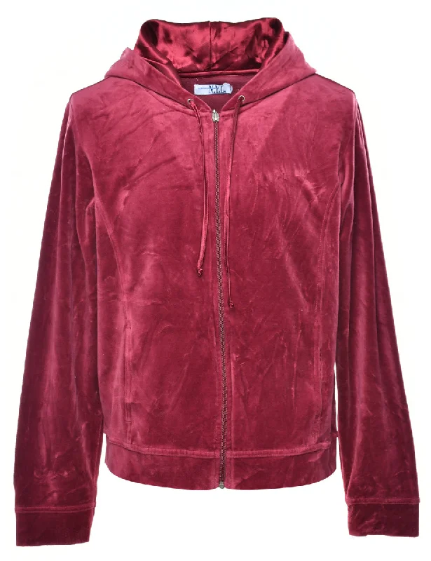 Velour Hooded Sweatshirt - M Hoodie with Exposed Zipper Edgy Industrial