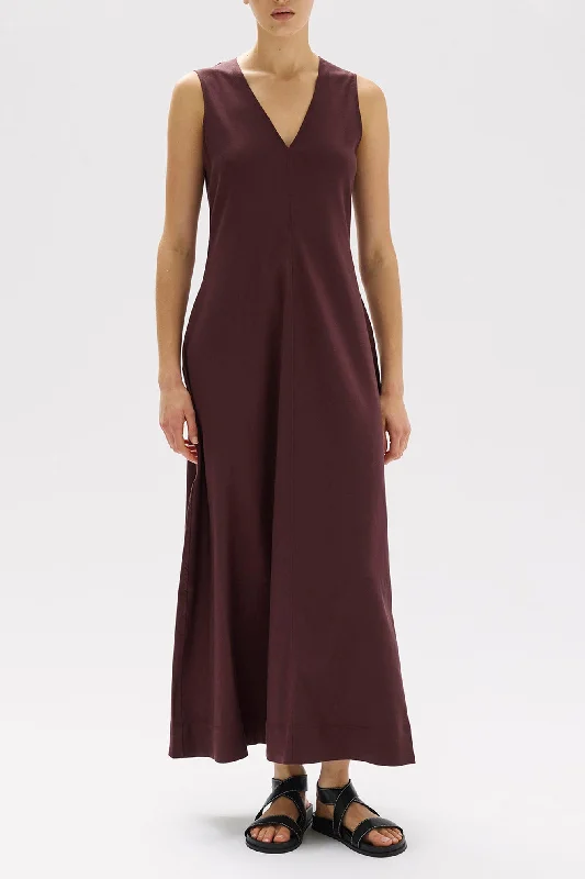 Assembly Label - Thalia V-Neck Maxi Dress, Fig Tunics Silk luxurious