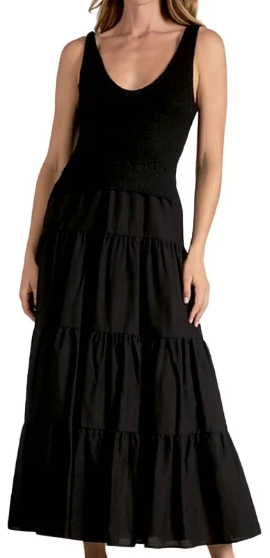 Mixed Media Midi Dress In Black Tunics Brand named