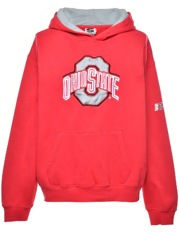 Ohio State Football Printed Patchwork Hoodie - L Hoodie with Ribbed Cuffs Snug Fit Comfort