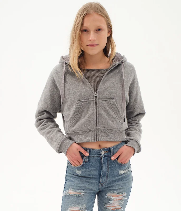 Aeropostale Faux Fur-Lined Full-Zip Hoodie Cotton Hoodie Fleece Lining Warmth