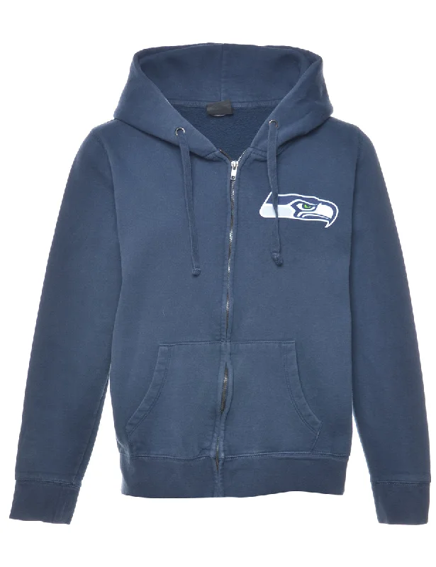 Navy Printed Hoodie - L Hoodie with Bell Sleeves Flared Feminine