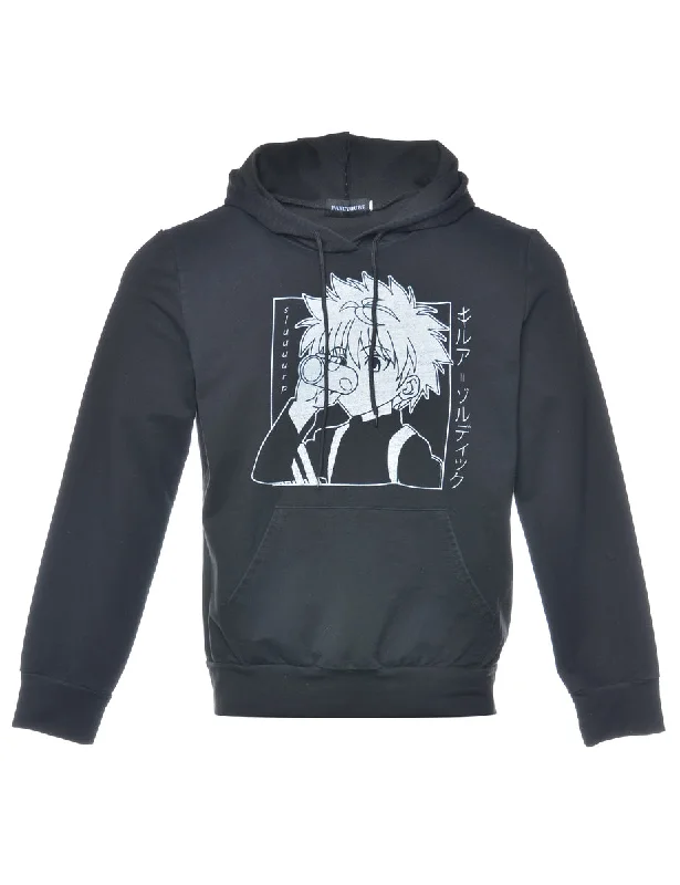 Black Printed Hoodie - M Hoodie with Hood Adjustable Protection