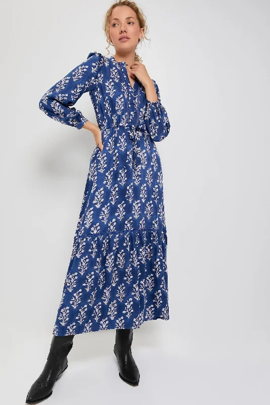 Pressed Flowers Blue Silk Frances 4 Dress Tunics Velvet soft