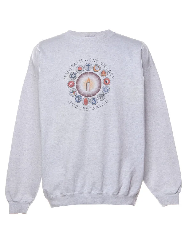 Journey Printed Sweatshirt - L Hoodie with Exposed Zipper Edgy Industrial