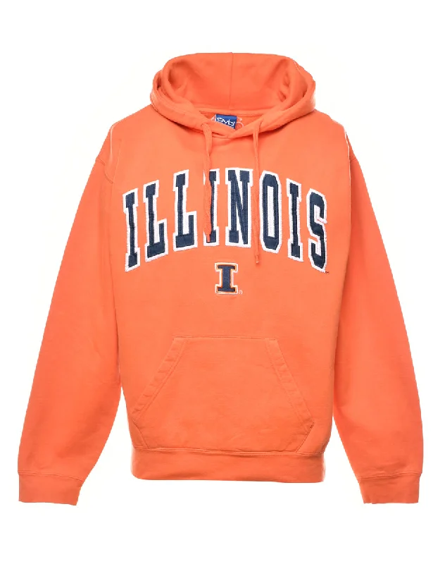 Orange IllinoisPrinted Hoodie - M Hoodie with Contrast Stitching Detailed Premium
