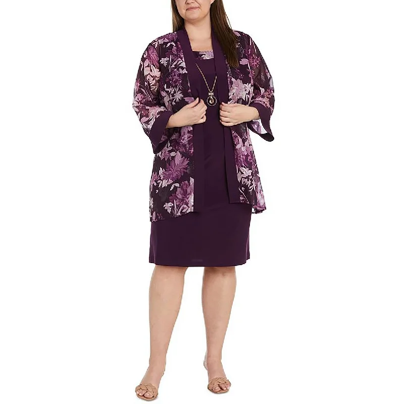 Plus Womens Metallic Floral Print Two Piece Dress Tunics Trendy modern