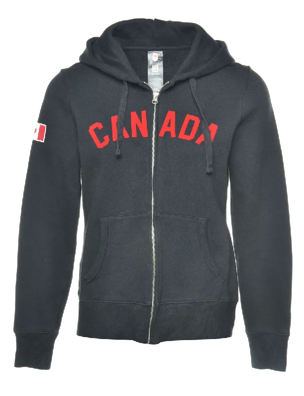 Black Canada Printed Hoodie - S Hoodie with Hem Frayed Vintage Worn
