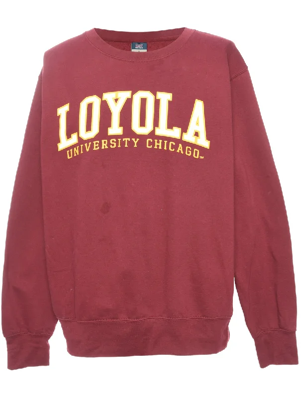 Printed Maroon & Yellow Loyola Sweatshirt - L Hoodie with Hem Lace Feminine Delicate