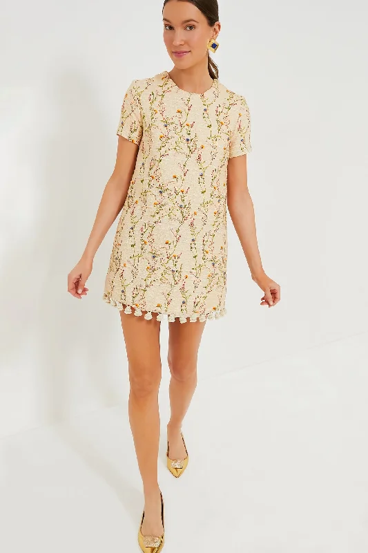 Primavera Tweed Embroidered Mini Swing Dress Tunics Chinos classic