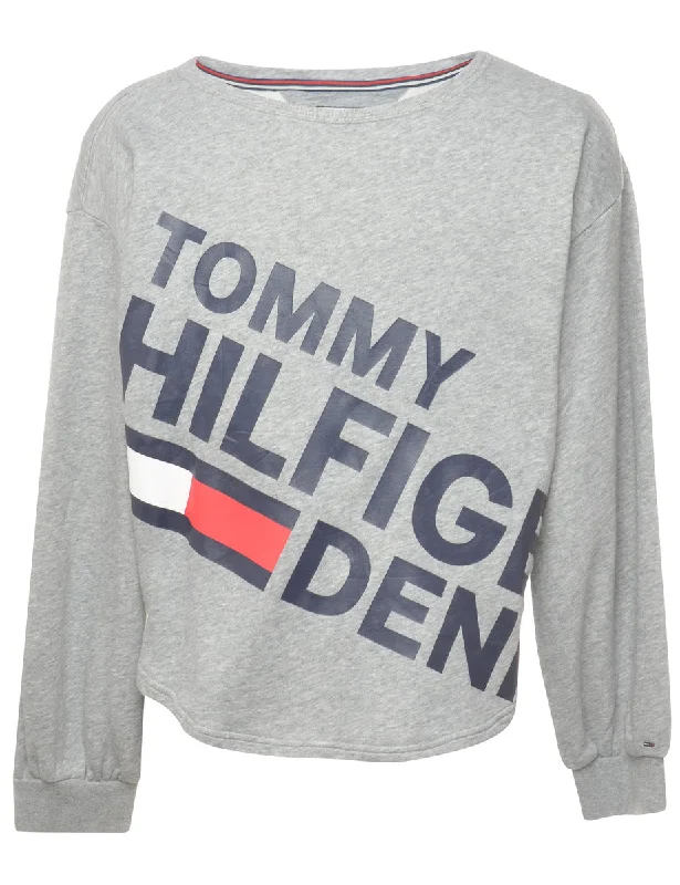 Tommy Hilfiger Printed Sweatshirt - XS Hoodie with Zipper Placket Modern Functional