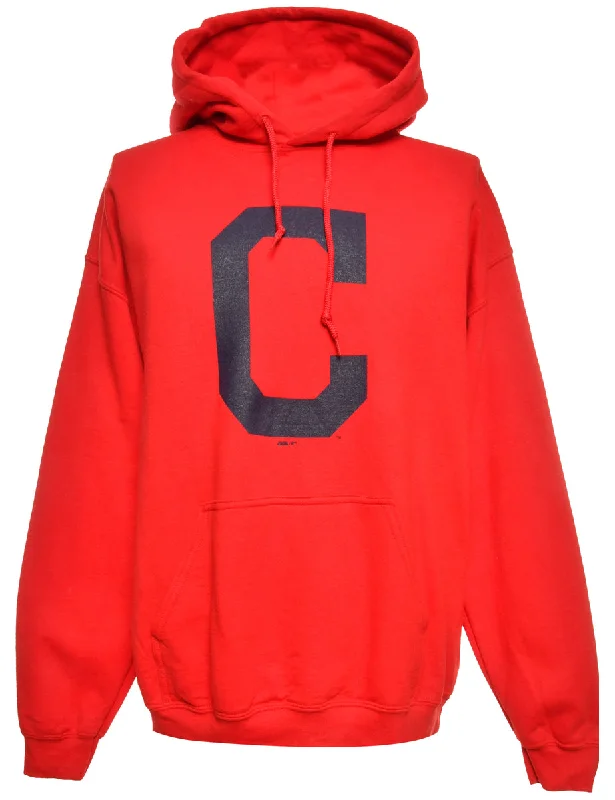 Red Printed Hoodie - L Hoodie with Front Slit Layering Stylish
