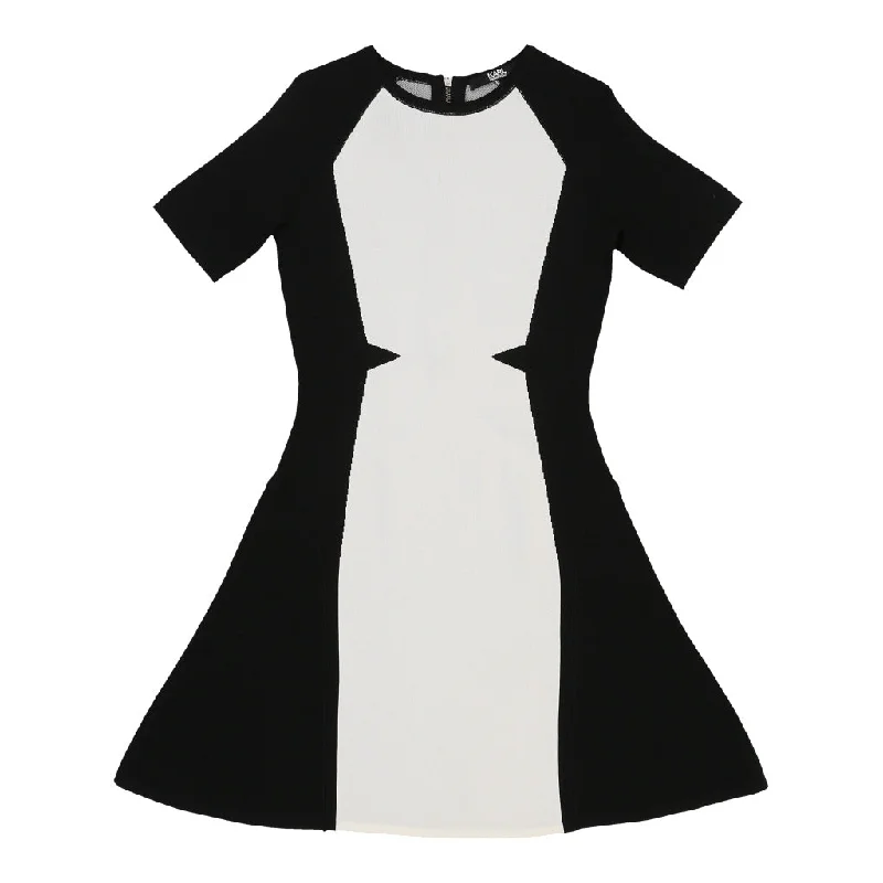 Karl Lagerfeld Midi A-Line Dress - Small Black & White Viscose Blend Crew Neckline Casual