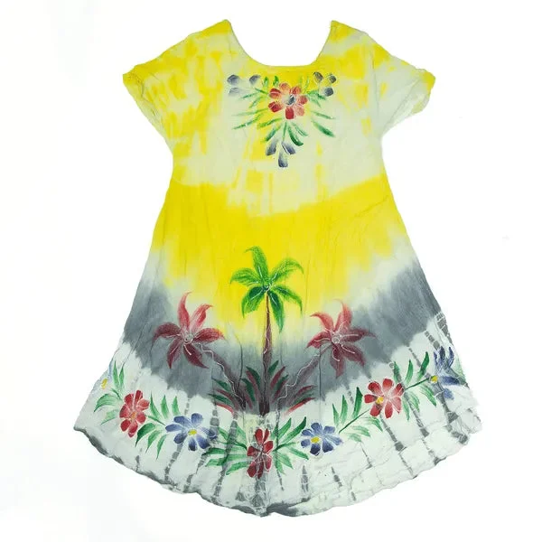 HANDMADE Hand Painted Yellow Floral Short Sleeve Midi Day Dress Womens UK 8 Tunics Handmade artisanal HANDMADE Hand Painted Yellow Floral Short Sleeve Midi Day Dress Womens UK 8 Tunics Handmade artisanal